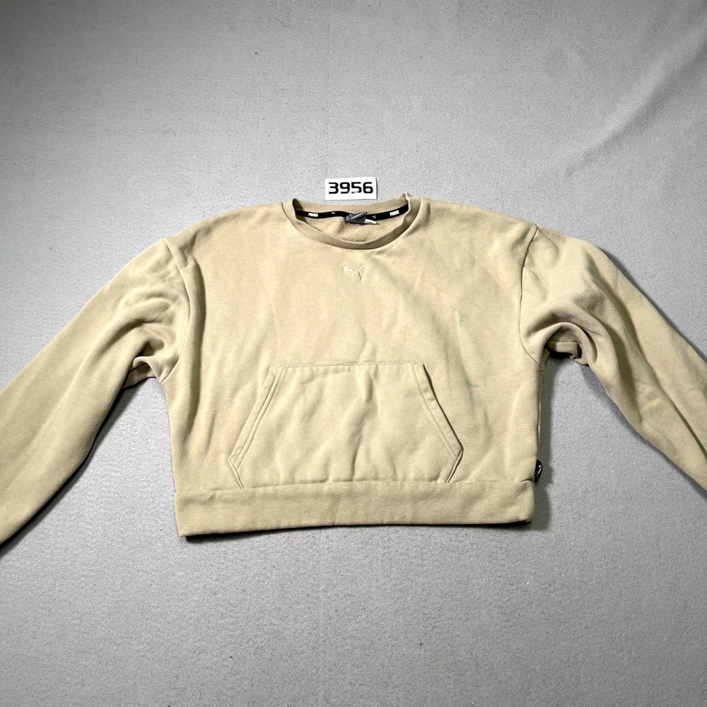 Puma Cropped Sweatshirt Womens Small Taupe Fleece Lined Embroidered Logo‎ Casual